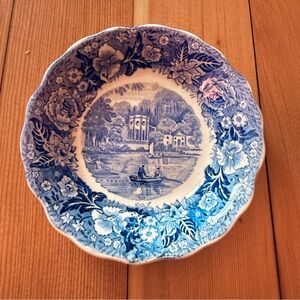 Thames River Scene by Palissy Pottery Blue Transferware Scalloped Dish